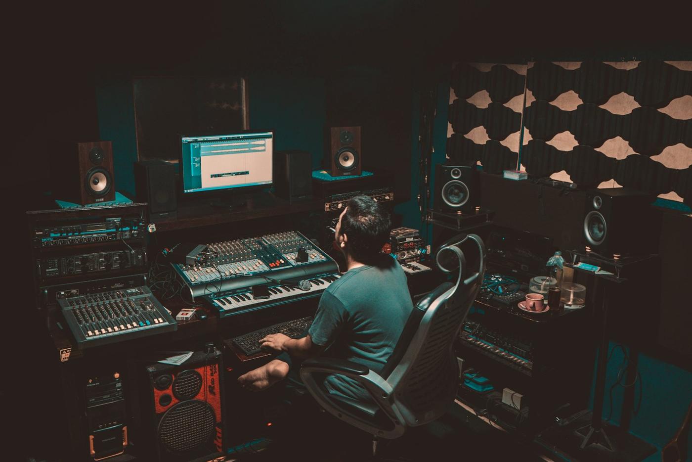 Audio engineer in a recording studio